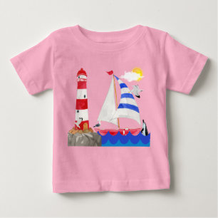 Sunny Sailing Ocean Adventure Sailboat Lighthouse Baby T-Shirt