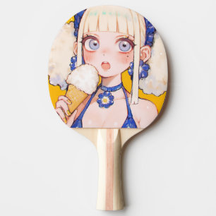 Sunny Scoop Anime Girl with Vanilla Cone Ping Pong Paddle