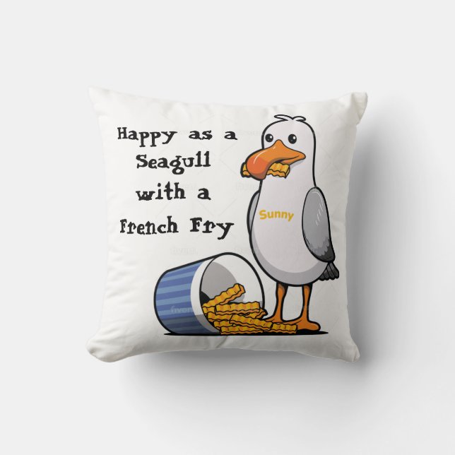 Sunny Seagull Fan Wildwood French Fry Gull Cushion (Front)