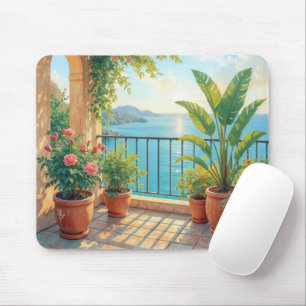 Sunny Seaside Terrace Mouse Pad