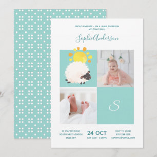 Sunny Sheep • Alphabet Monogram Cute Baby Shower Invitation