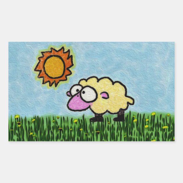 Sunny Sheep Rectangular Sticker (Front)