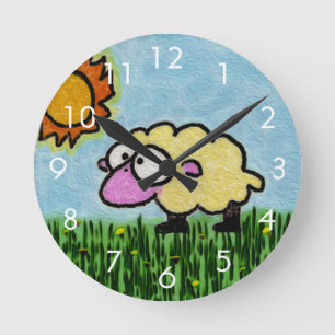 Sunny Sheep Round Clock