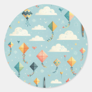 "Sunny Skies & Soaring Kites Party Vibes" Classic Round Sticker