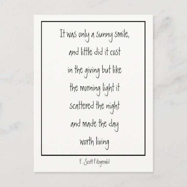 Sunny Smile Inspirational Poem F. Scott Fitzgerald Postcard (Front)