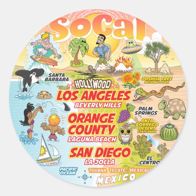 Sunny SoCal Classic Round Sticker (Front)