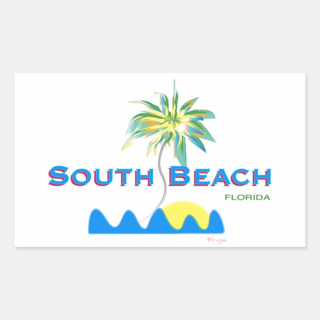 Sunny South Beach, Florida Rectangular Sticker (Front)