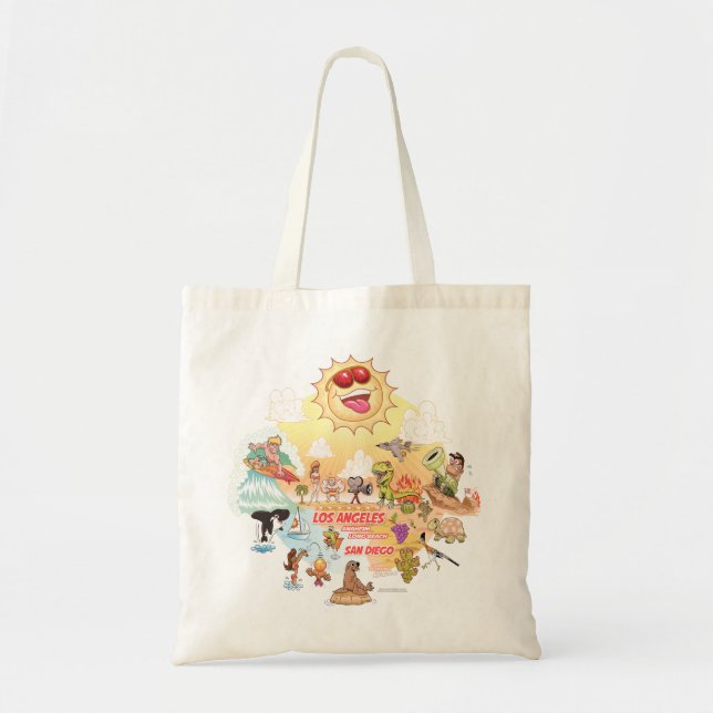 Sunny Southern California Cartoon Tote Bag (Front)