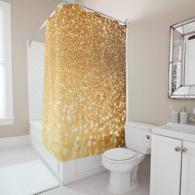 Sunny Sparkle Yellow Luxury Trendy Gold Glitter Shower Curtain (In Situ)