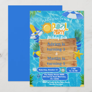 Sunny Splash Joint Pool Party  For Kids  Invitation