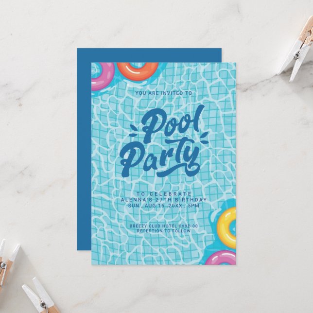Sunny Splash Pool Party Birthday Invitation (Front/Back In Situ)