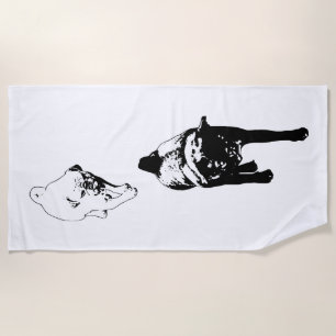 Sunny Strides, Black and White Dogs Beach Towel
