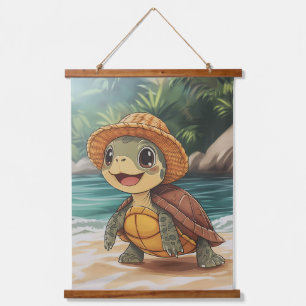 Sunny Stroll: The Beachside Turtle Hanging Tapestry