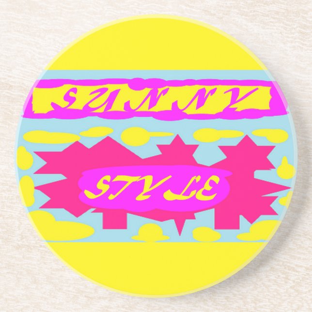 SUNNY STYLE DEEP PINK  CANARY YELLOW AND SKY BLUE COASTER (Front)
