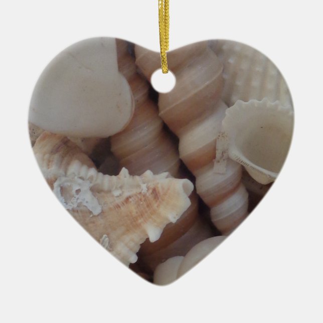 Sunny Summer Seashells, Sea Shell Beach Love Ceramic Ornament (Front)