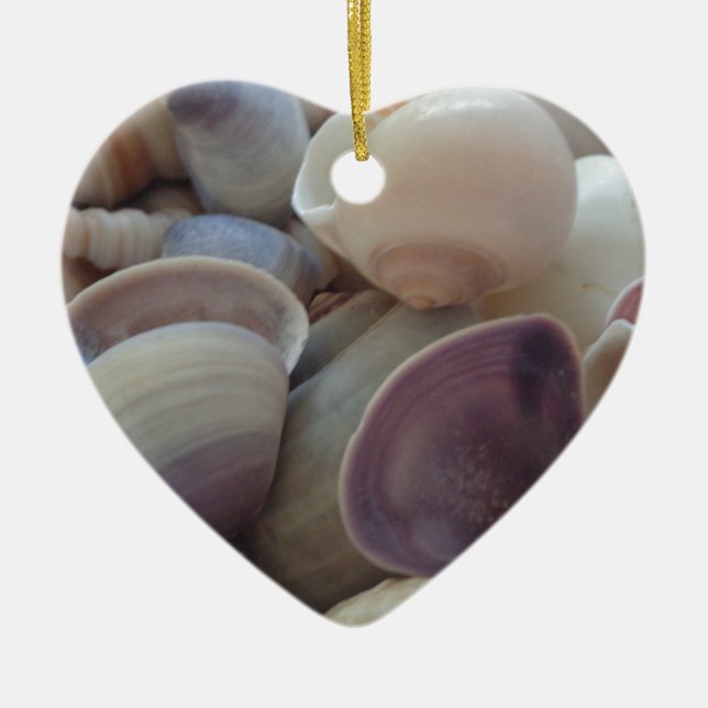 Sunny Summer Seashells, Sea Shell Beach Ocean Ceramic Ornament (Front)