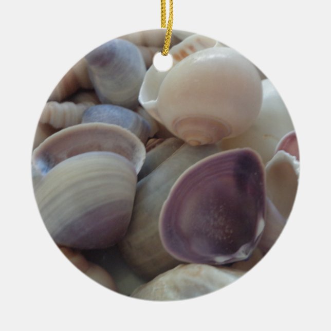 Sunny Summer Seashells, Sea Shell Beach Ocean Ceramic Tree Decoration (Front)