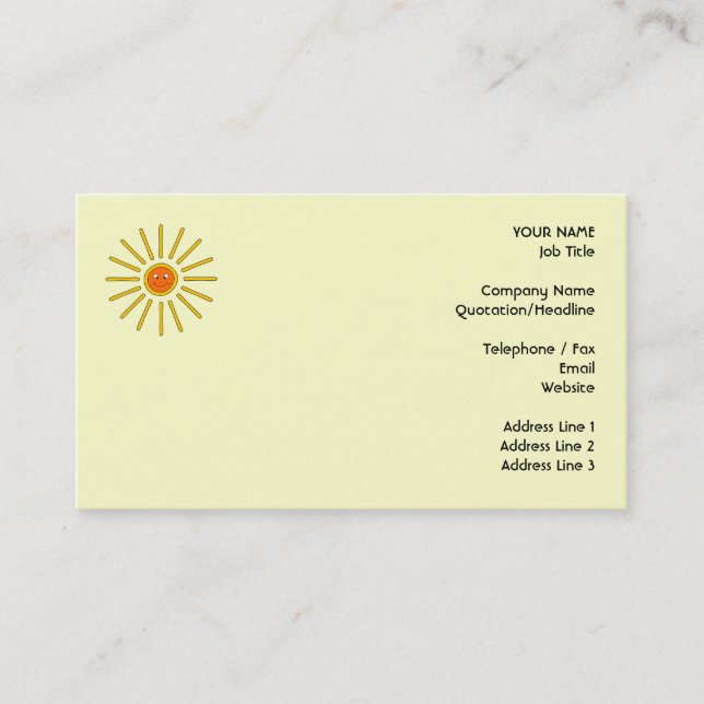 Sunny Summer Sun. Yellow on Cream. Business Card (Front)