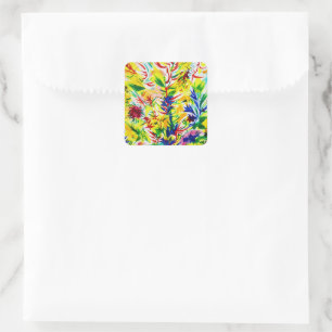 Sunny Summer Yellow Foliage Paint Art Square Sticker
