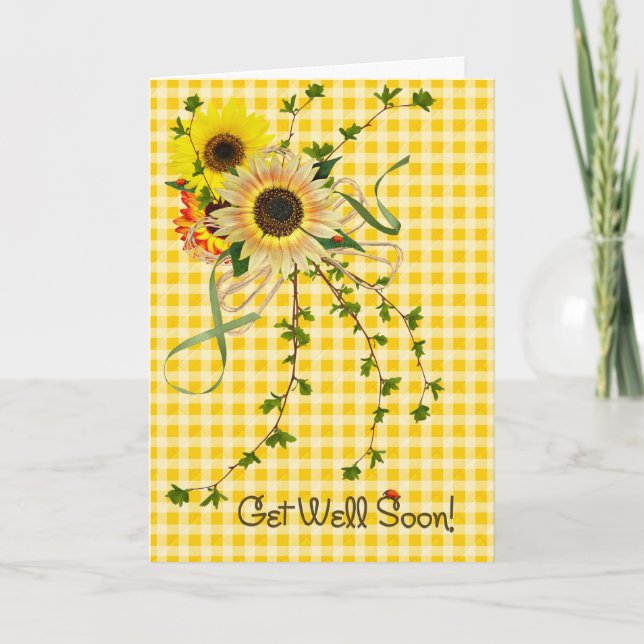 Sunny Sunflower Bouquet on Gingham  Card (Front)
