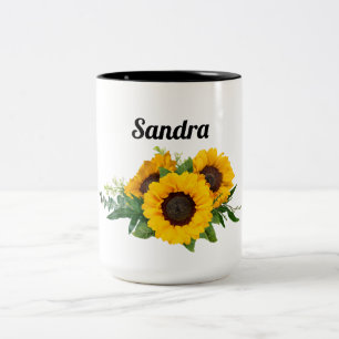 Sunny Sunflower Custom Name Two-Tone Coffee Mug