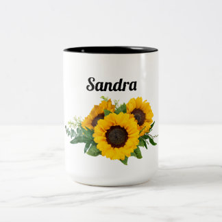 Sunny Sunflower Custom Name Two-Tone Coffee Mug