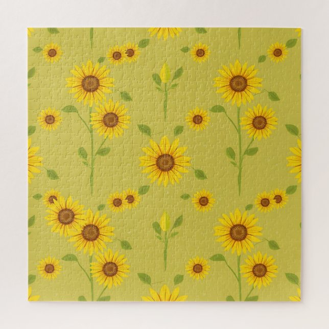 Sunny Sunflower Field Pattern Rustic Olive Green  Jigsaw Puzzle (Vertical)