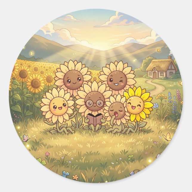 Sunny Sunflower Meadow Friends Sticker (Front)