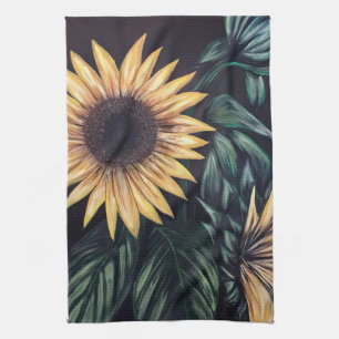 Sunny Sunflower Painting Botanical Farmhouse Tea Towel