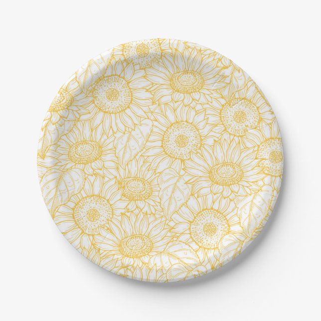 Sunny Sunflower Pattern Paper Plate (Front)