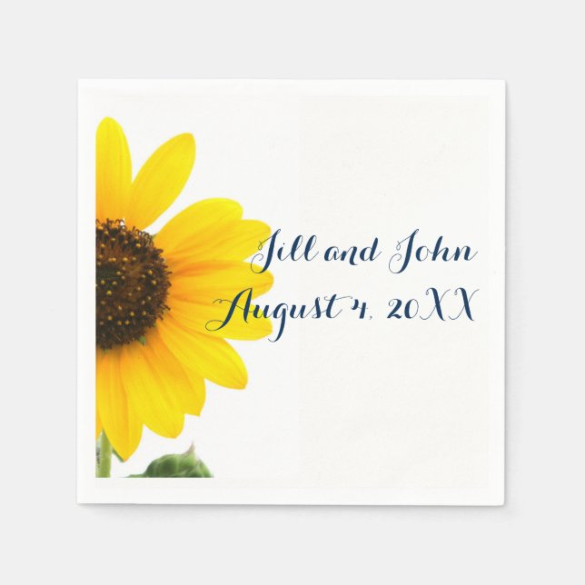 Sunny Sunflower Wedding Paper Napkins (Front)