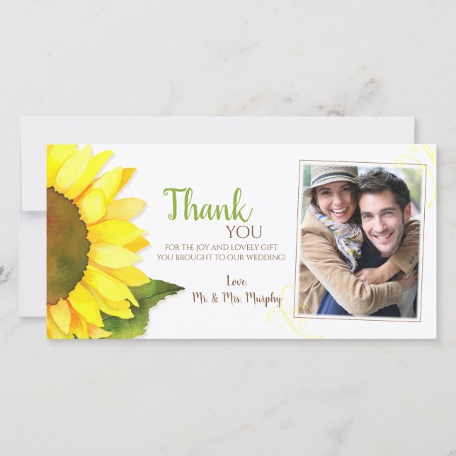 Sunny Sunflower Wedding Photo Thank You Card (Front)