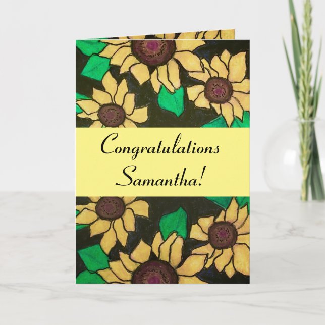 Sunny Sunflowers Graduation Congratulations Yellow Card (Front)