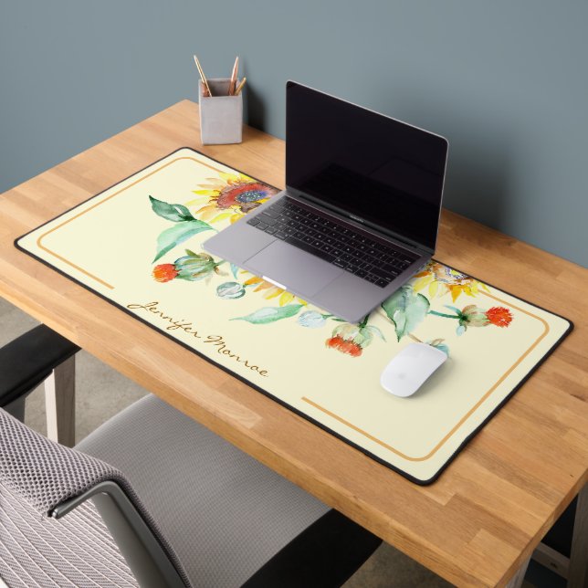 Sunny sunflowers personalised desk mat (Office 2)