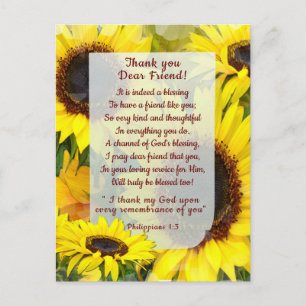 Sunny Sunflowers Thank You Christian Friend Postcard