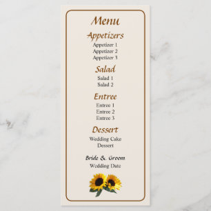 Sunny Sunflowers Wedding Menu... Menu