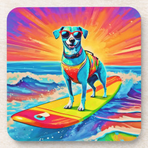 Sunny Surfing Pup: Beach Bliss Coaster