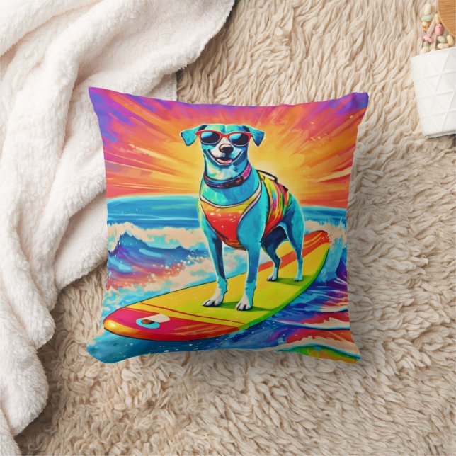 Sunny Surfing Pup: Beach Bliss Cushion (Blanket)