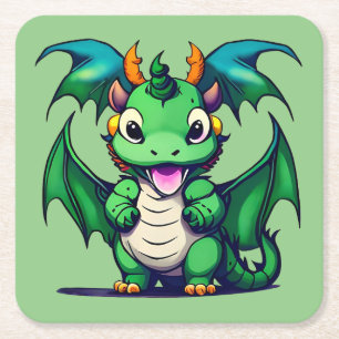 Sunny The Friendly Dragon Square Paper Coaster