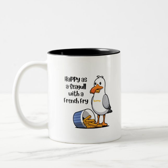 Sunny the Seagull with French Fries Two-Tone Coffee Mug (Left)