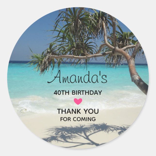  Sunny Tropical Beach Ocean Paradise Birthday Classic Round Sticker (Front)