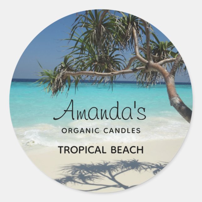 Sunny Tropical Beach Ocean Paradise Candle or Soap Classic Round Sticker (Front)