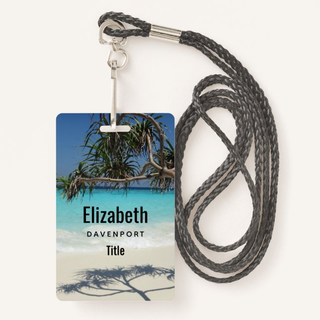 Sunny Tropical Beach Ocean Paradise ID Badge (Front with Lanyard)