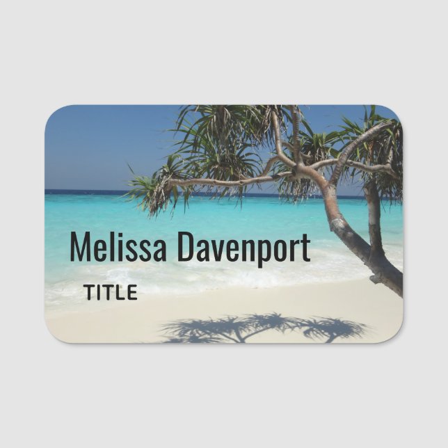 Sunny Tropical Beach Ocean Paradise Name Tag (Front)