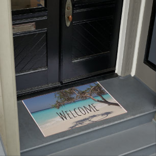 Sunny Tropical Beach Ocean Paradise Welcome Doormat