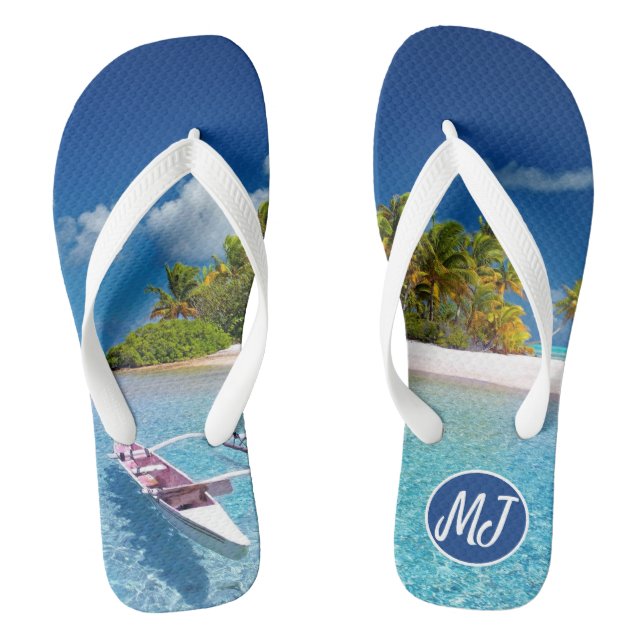Sunny Tropical Beach & Sand Monogram Flip Flops (Footbed)
