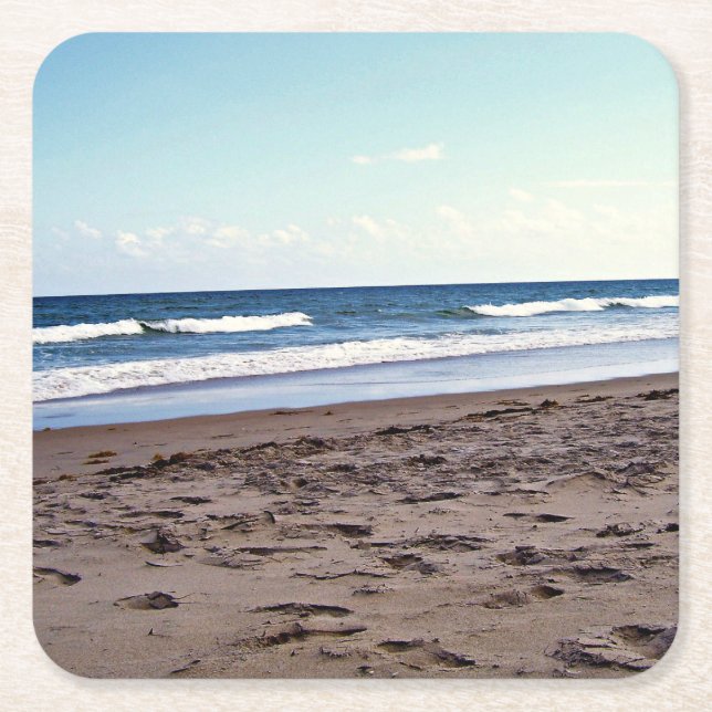Sunny Tropical Florida Beach Waves Square Paper Coaster (Front)