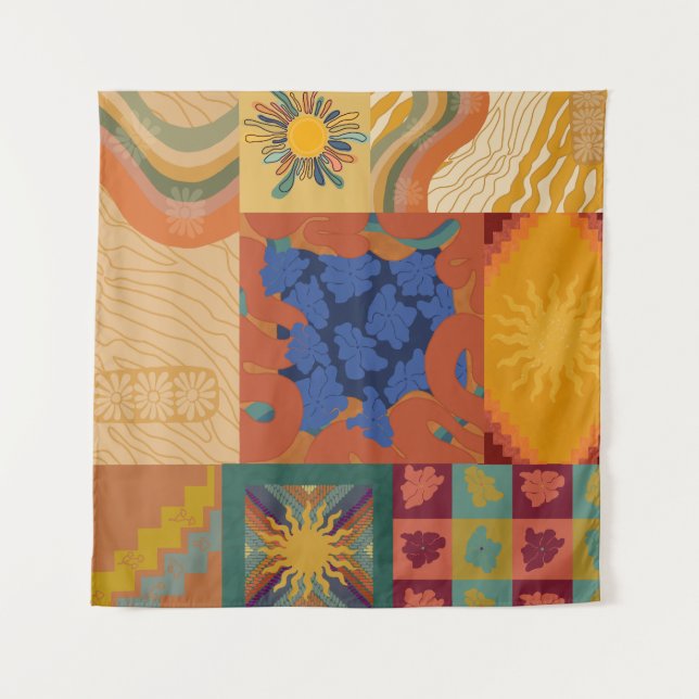 Sunny Vibes Patchwork Tapestry (Front (Horizontal))