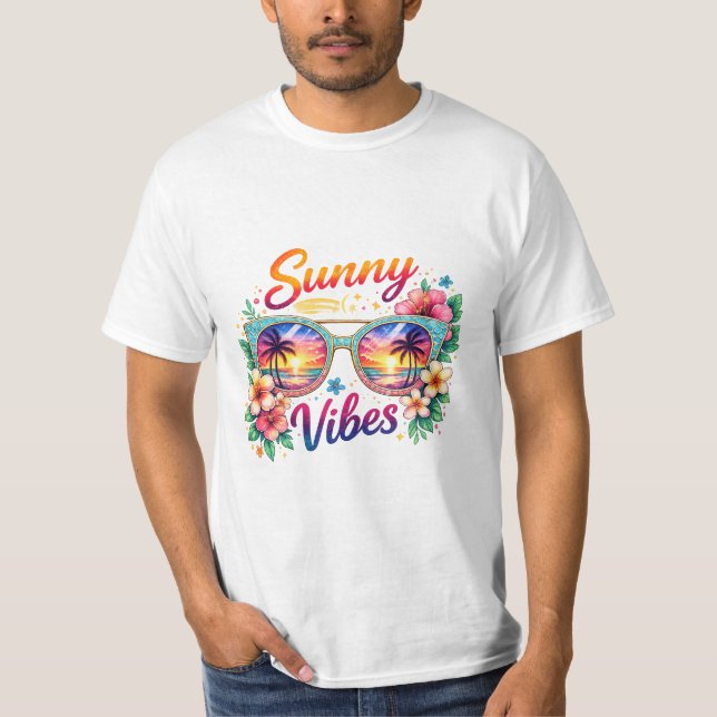 Sunny Vibes Tropical Sunset Sunglasses Men’s Value T-Shirt (Front)