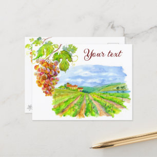 Sunny Vineyard. Watercolor Art  Postcard